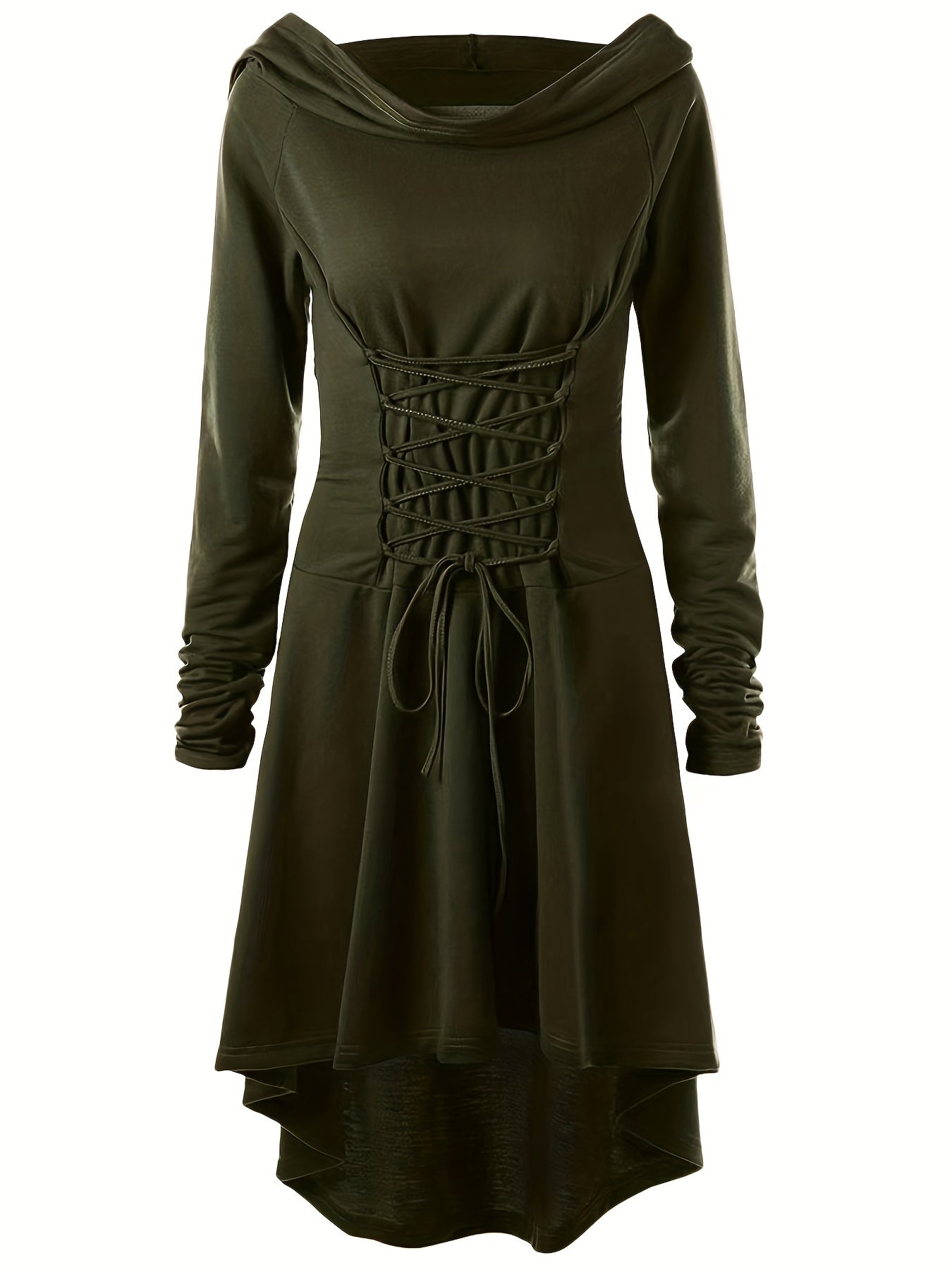 Women’s Medieval Halloween Costume Gown | Lace-Up Hooded Long Sleeve Dress