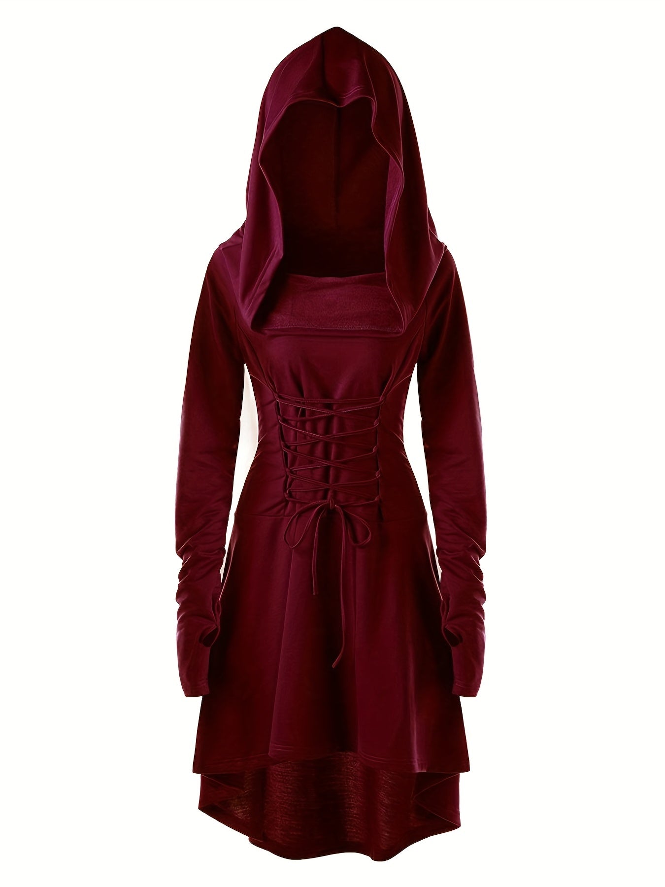Women’s Medieval Halloween Costume Gown | Lace-Up Hooded Long Sleeve Dress