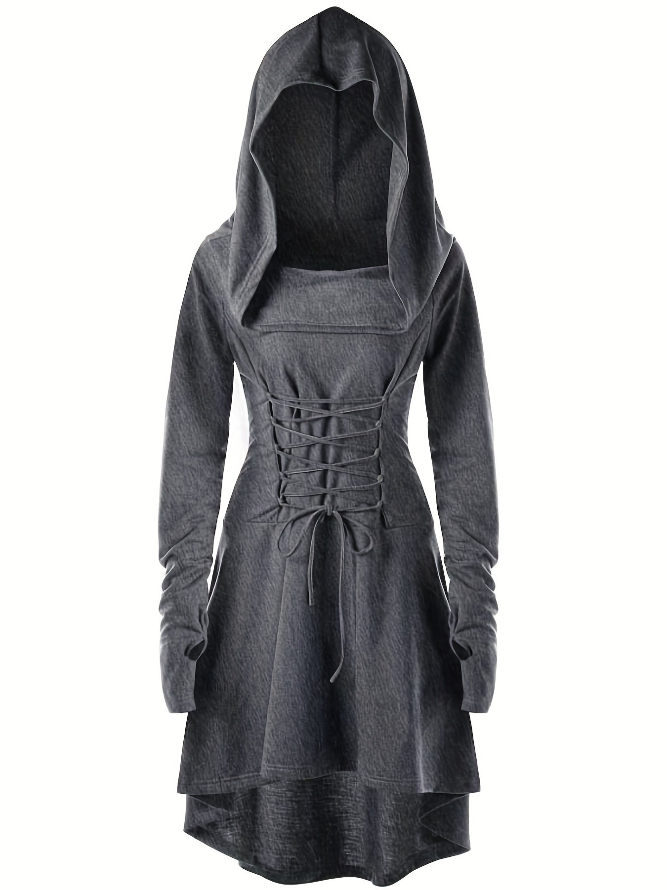 Women’s Medieval Halloween Costume Gown | Lace-Up Hooded Long Sleeve Dress