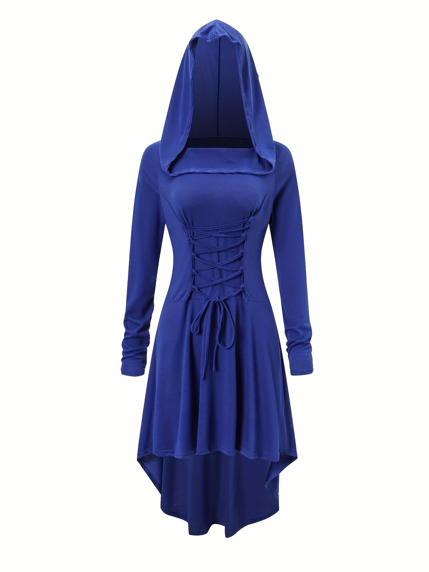 Women’s Medieval Halloween Costume Gown | Lace-Up Hooded Long Sleeve Dress