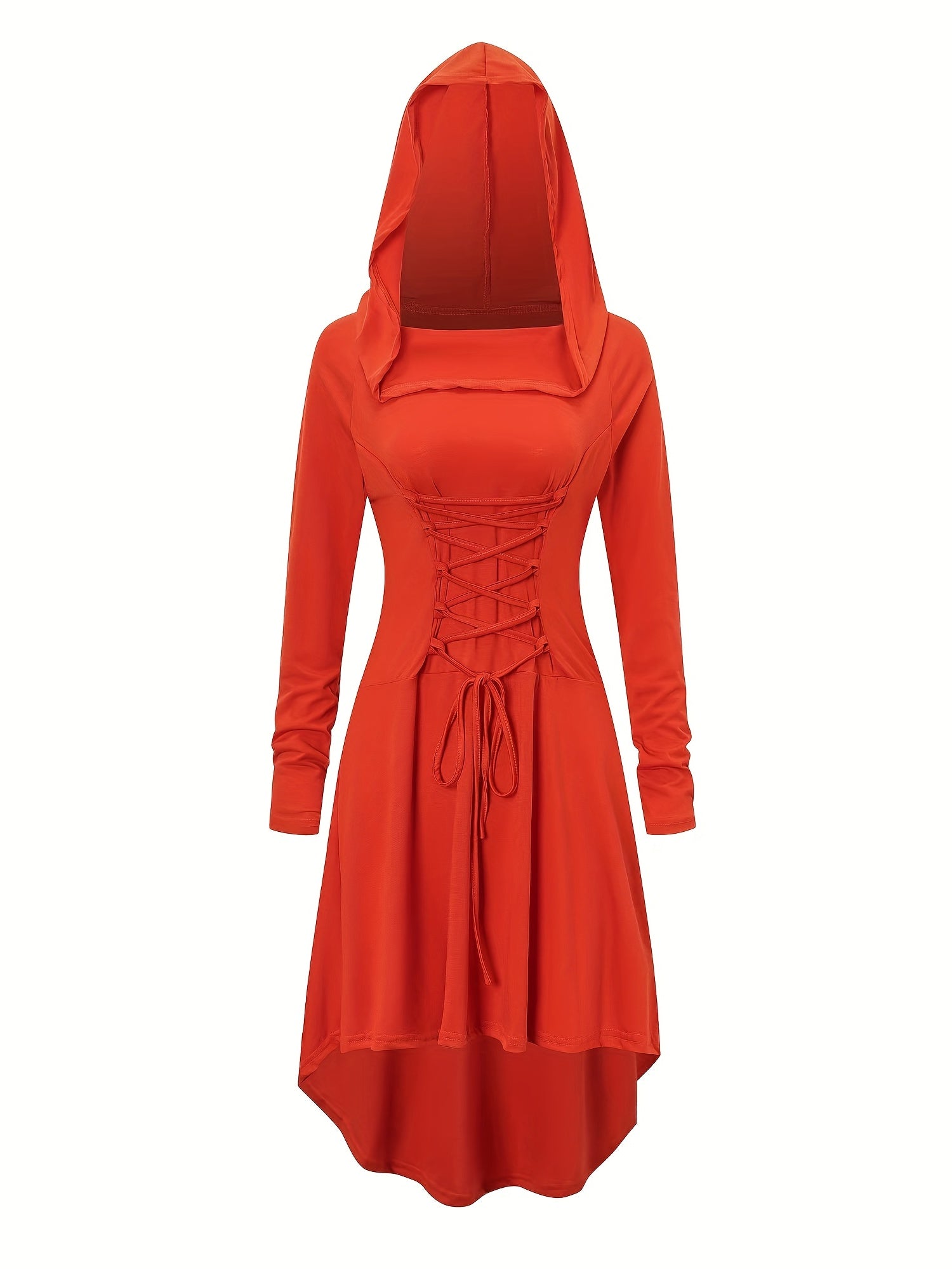 Women’s Medieval Halloween Costume Gown | Lace-Up Hooded Long Sleeve Dress