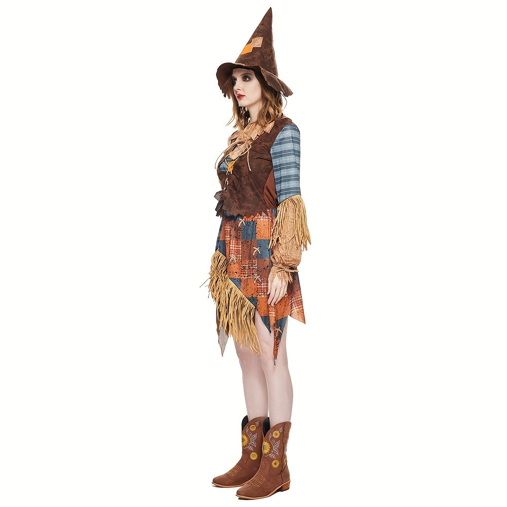 Women’s Off-Shoulder Scarecrow Halloween Costume Dress | Mini Outfit