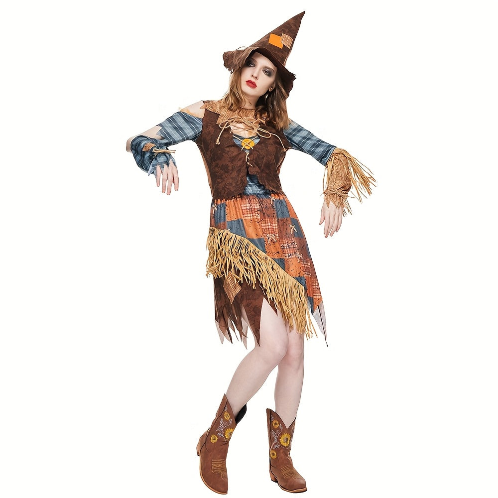 Women’s Off-Shoulder Scarecrow Halloween Costume Dress | Mini Outfit