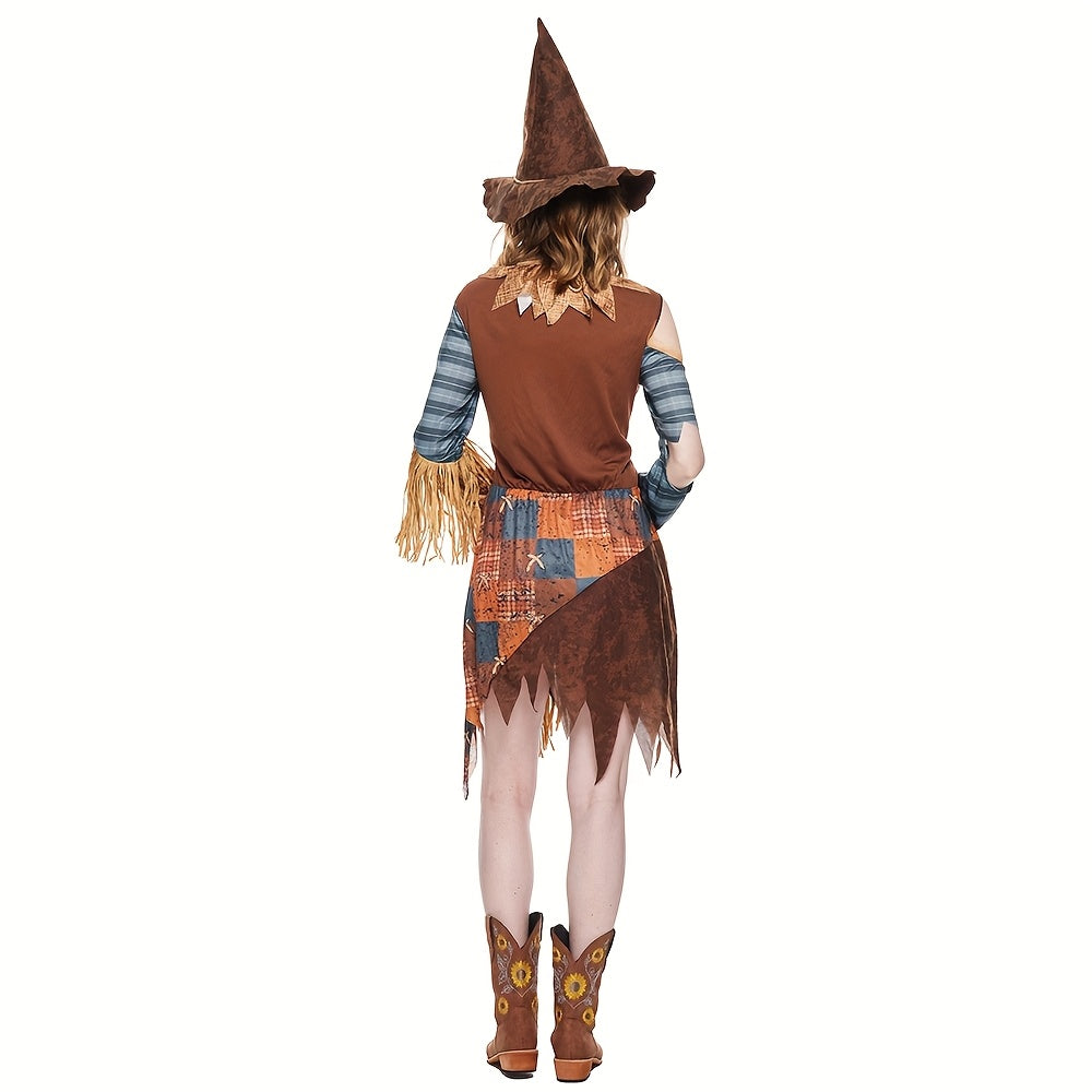 Women’s Off-Shoulder Scarecrow Halloween Costume Dress | Mini Outfit