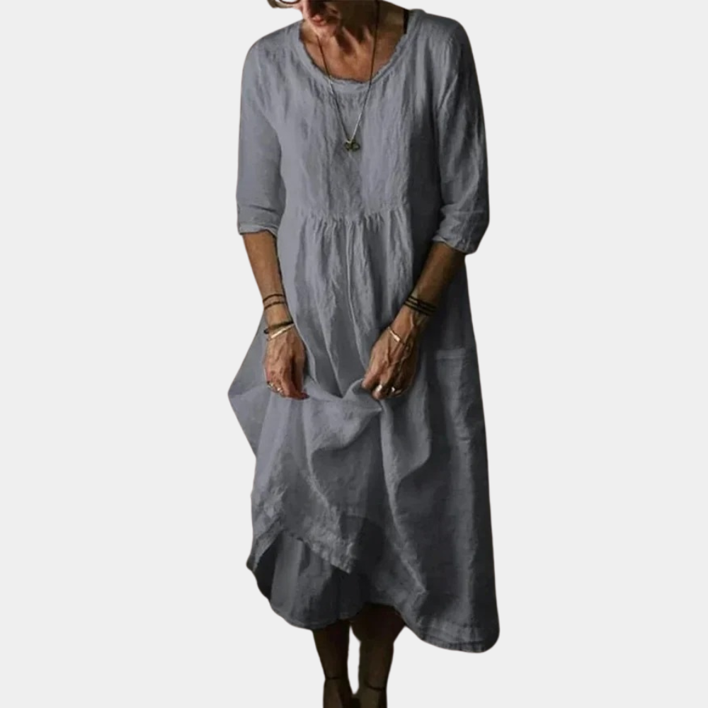 Heirloom Midi Dress – A vintage-style midi dress with elbow sleeves, made from a cotton-linen blend.