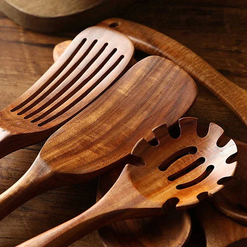 TeakCraft – Premium Teak Wood Utensil Set for Everyday Cooking