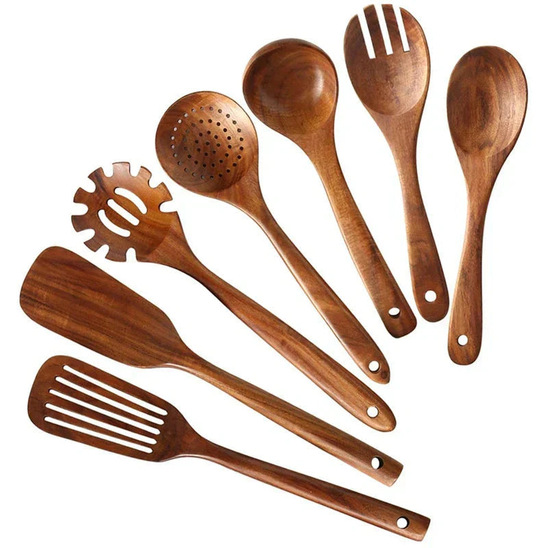 TeakCraft – Premium Teak Wood Utensil Set for Everyday Cooking