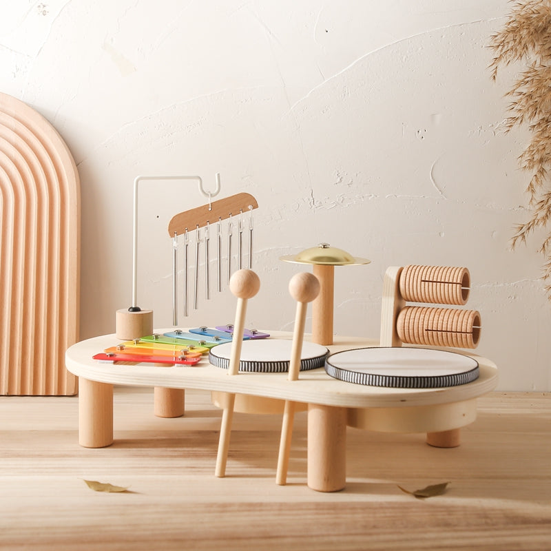 Educational Wooden Music Table – Xylophone, Drums & Rattles for Creative Kids Play