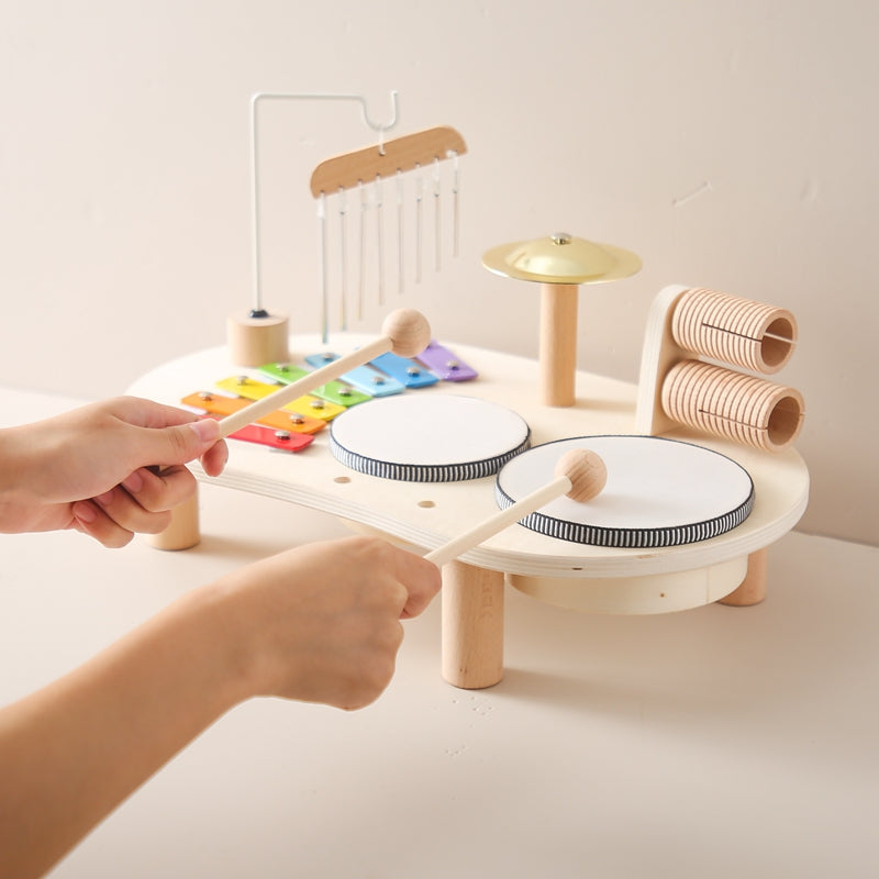 Educational Wooden Music Table – Xylophone, Drums & Rattles for Creative Kids Play