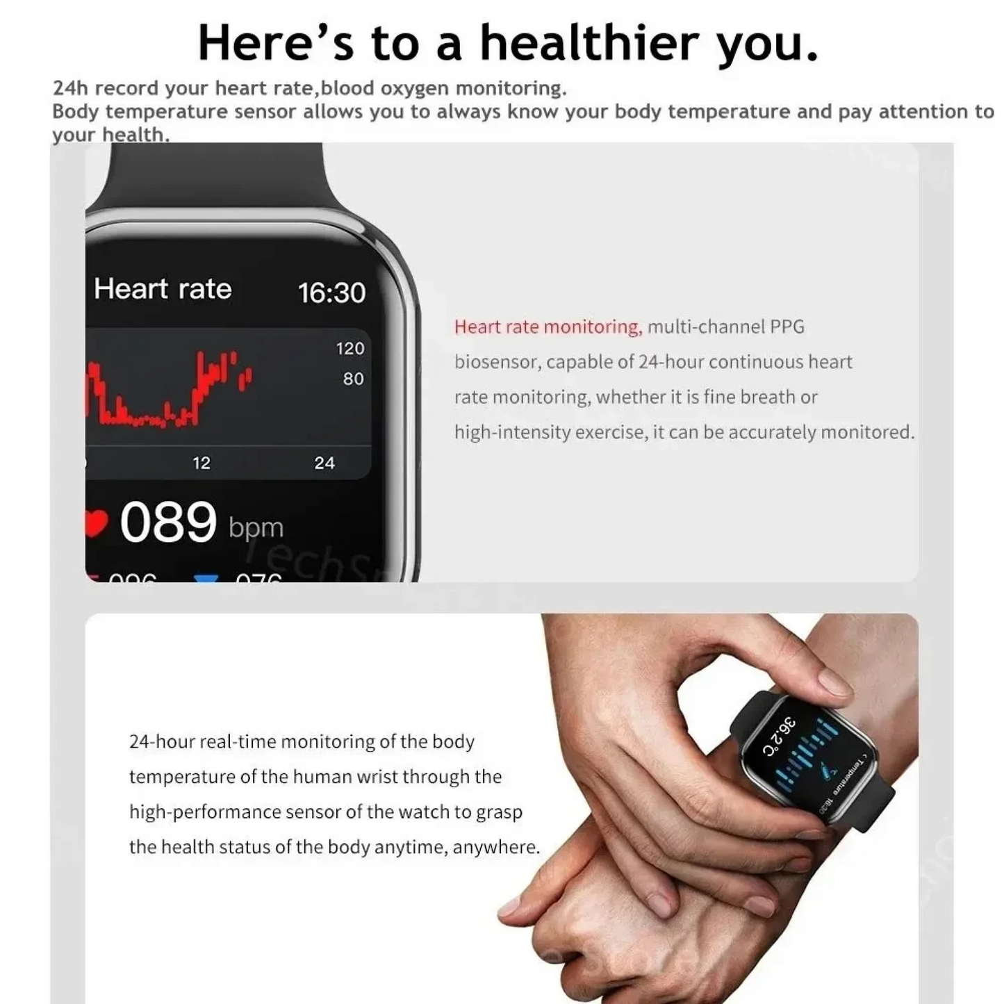 Waterproof Smartwatch IP68 – 1.9" AMOLED Display with Health Monitor & Sports Functions
