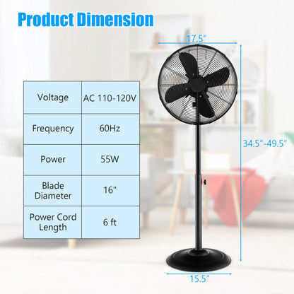 Height-Adjustable 16-Inch Pedestal Fan – Oscillating Standing Unit with 3 Speed Modes | Comfort Circulation | For Office & Indoor Use