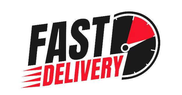 Fast delivery logo with black and red text on a white background