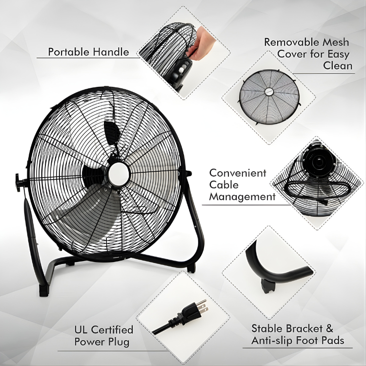 20-Inch High-Speed Floor Fan – Sturdy Metal Build with 3 Cooling Modes | Powerful Airflow | For Indoor Heat Relief & Air Circulation