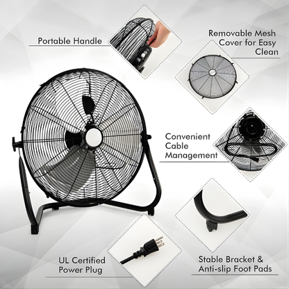20-Inch High-Speed Floor Fan – Sturdy Metal Build with 3 Cooling Modes | Powerful Airflow | For Indoor Heat Relief & Air Circulation