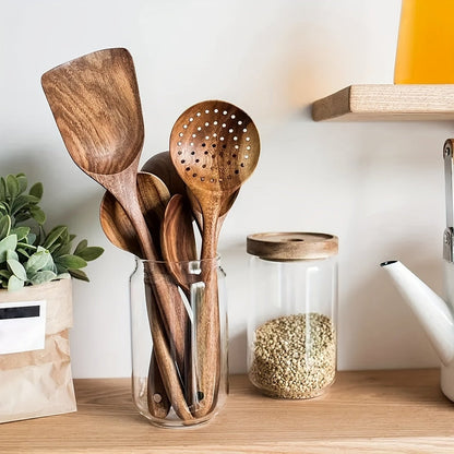 Teak Kitchen Utensil Set of 5 – Sustainable Wooden Cooking Tools with Ergonomic Handles