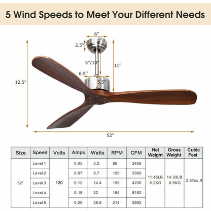 Remote-Controlled Ceiling Fan – 132 cm Brushed Nickel with Modern Design | Stylish Comfort | For Contemporary Home Interiors
