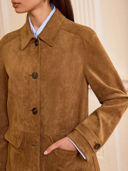 Akira | Collared Button-Front Suede Blazer for Women