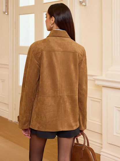 Akira | Collared Button-Front Suede Blazer for Women