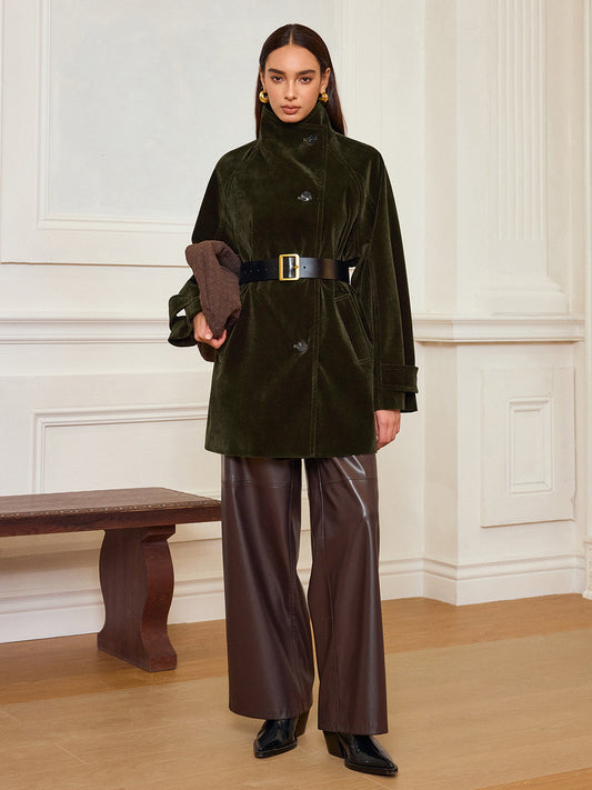 Alexandria | Stylish Pocketed Velvet Coat without Belt
