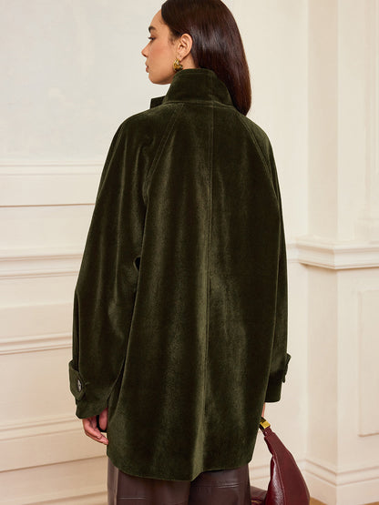 Alexandria | Stylish Pocketed Velvet Coat without Belt