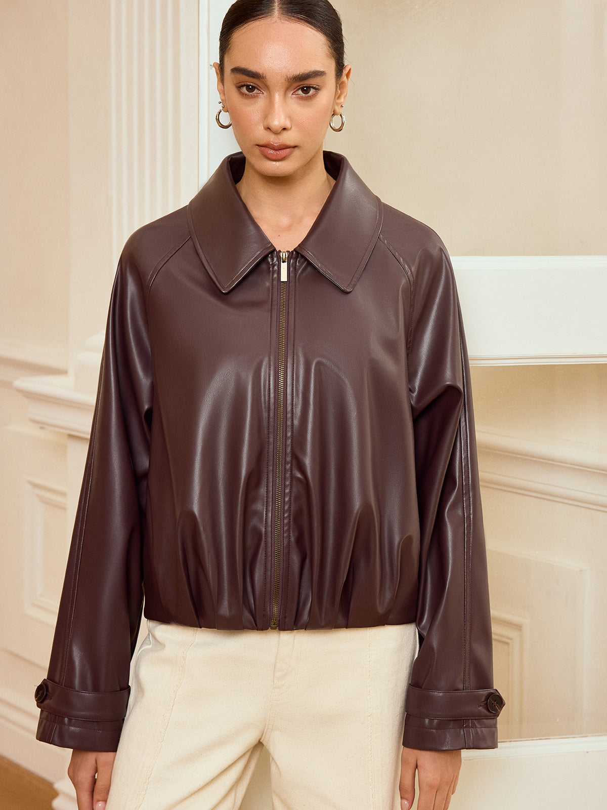 Alison | Refined Collared Zip-Up Faux PU Jacket