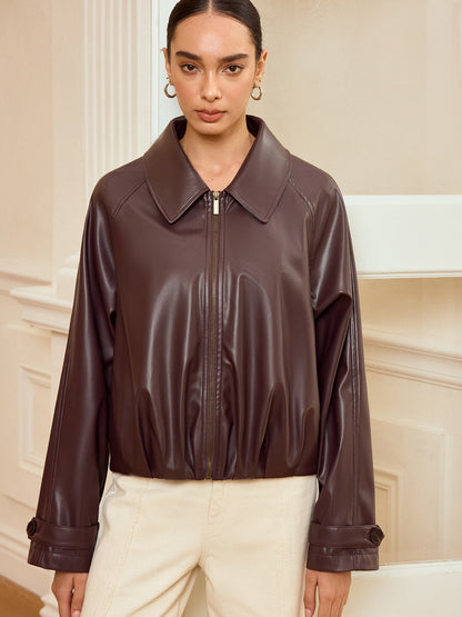 Alison | Refined Collared Zip-Up Faux PU Jacket
