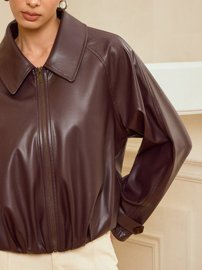 Alison | Refined Collared Zip-Up Faux PU Jacket