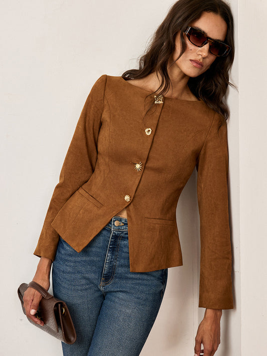 Amyra | Fitted Suede Button-Front Jacket