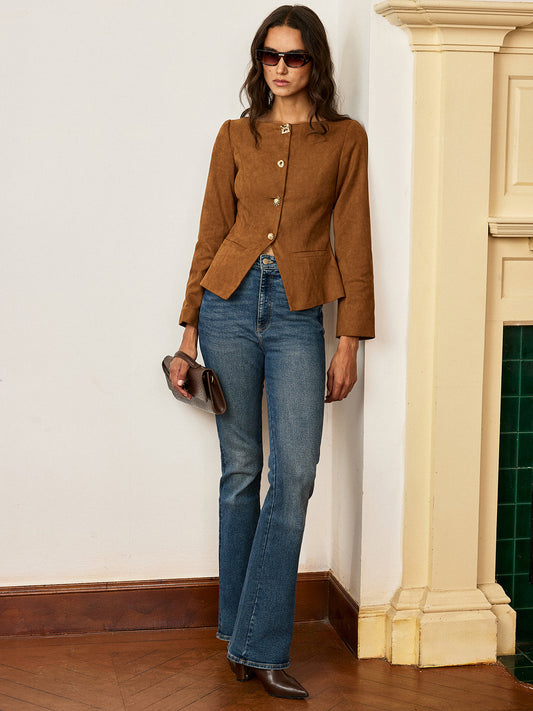 Amyra | Fitted Suede Button-Front Jacket