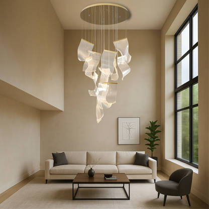Archinea | Acrylic Gold Stair Chandelier with Modern Touch