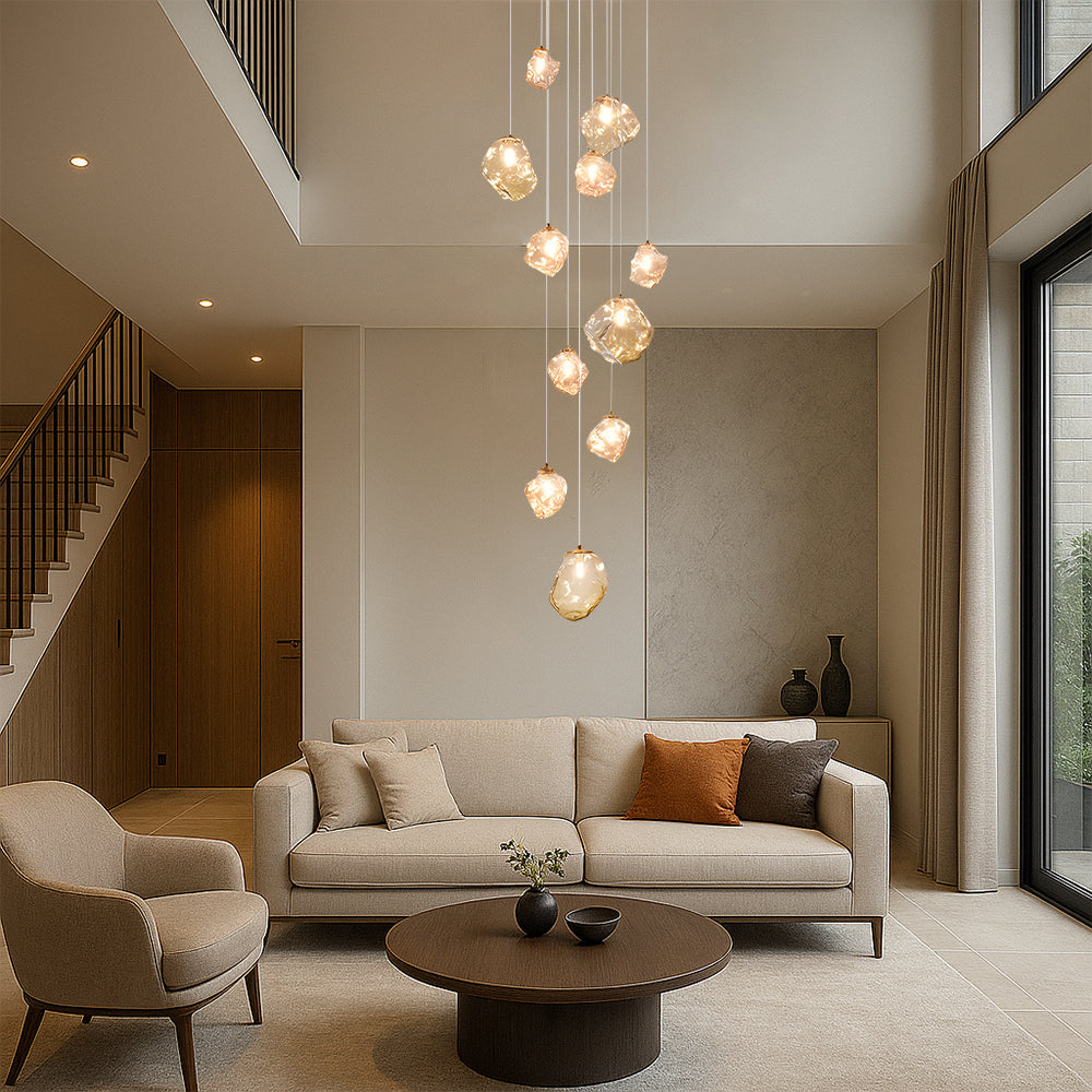 Aurifera | Sculptural Beauty of Scandinavian Villa Staircase Chandelier