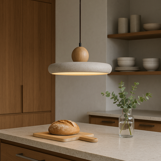 Aurvra | Travertine-Inspired Modern Wood Pendant Light