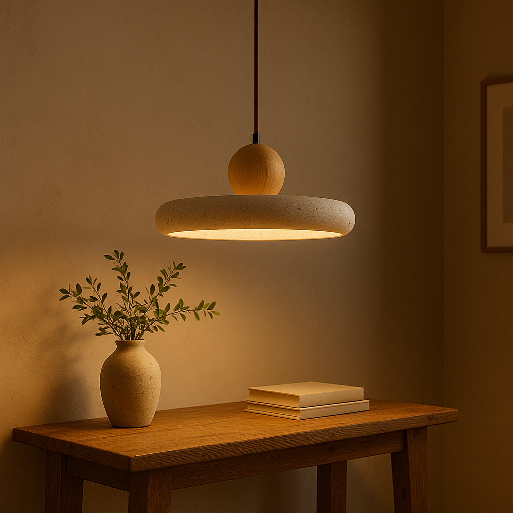 Aurvra | Travertine-Inspired Modern Wood Pendant Light