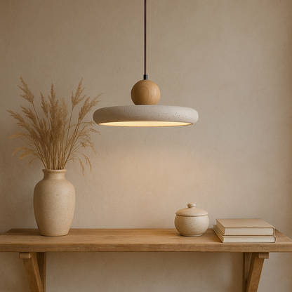 Aurvra | Travertine-Inspired Modern Wood Pendant Light