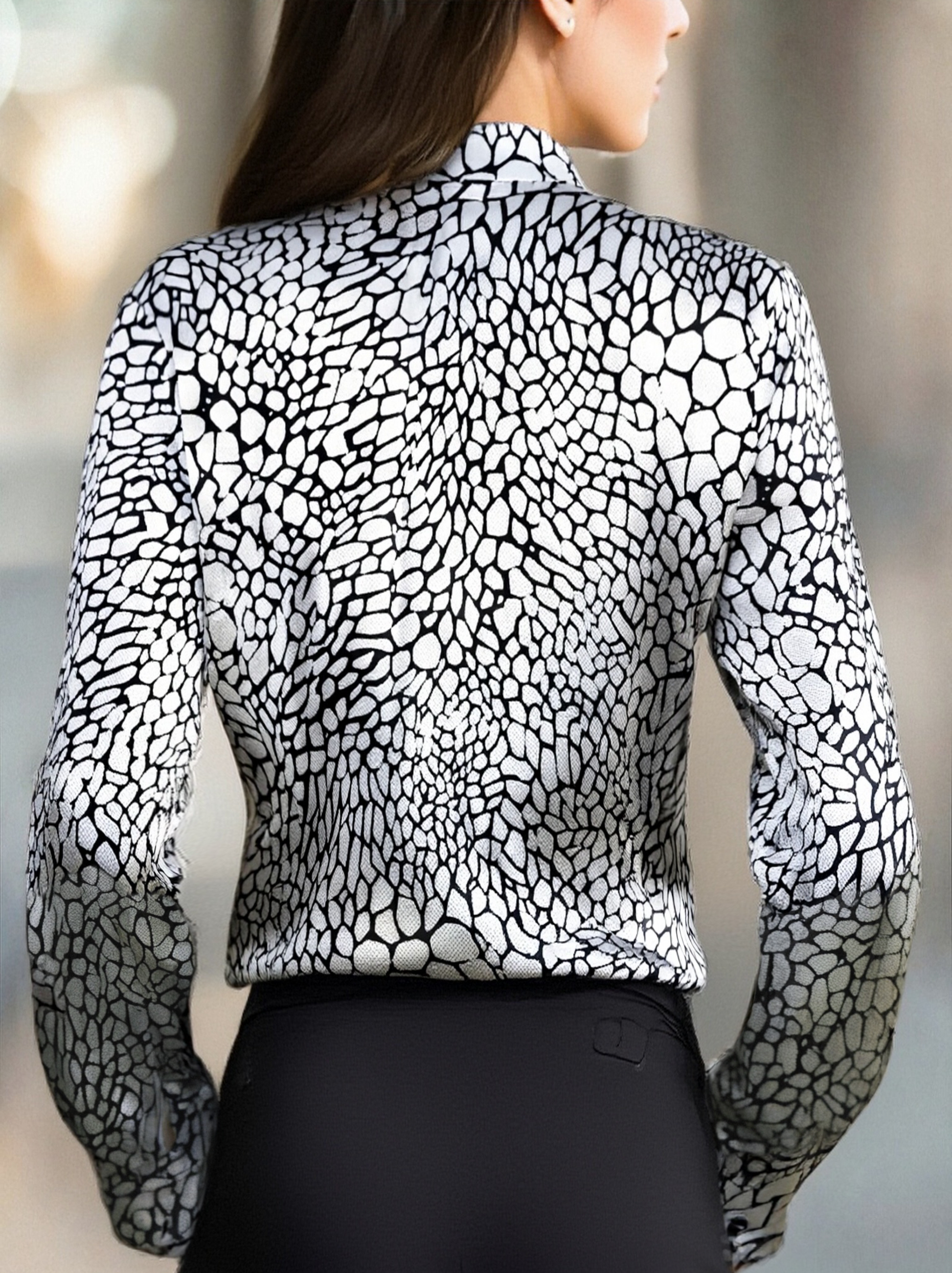 Black White Snake Print Satin Blouse by All City Mart