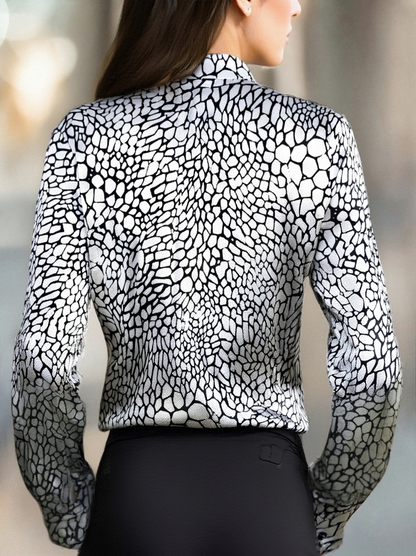 Black White Snake Print Satin Blouse by All City Mart