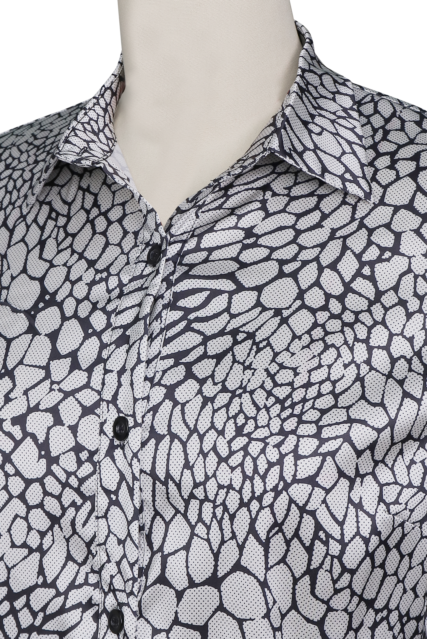 Black White Snake Print Satin Blouse by All City Mart