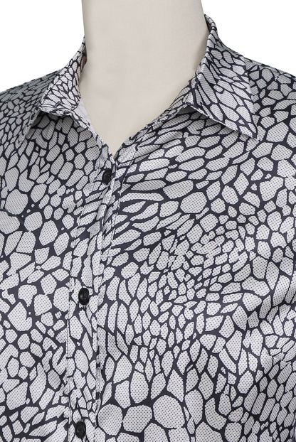 Black White Snake Print Satin Blouse by All City Mart