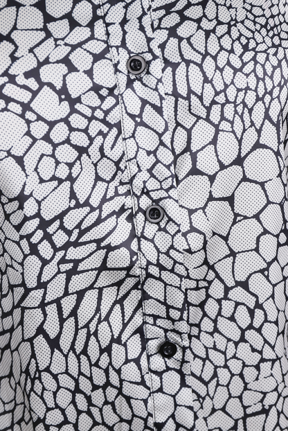 Black White Snake Print Satin Blouse by All City Mart