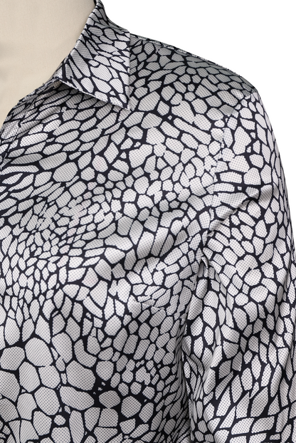 Black White Snake Print Satin Blouse by All City Mart