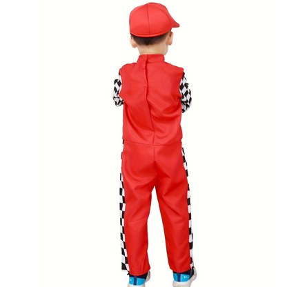 Boys’ Halloween Racing Outfit | Fun Checkered Long Sleeve Jumpsuit