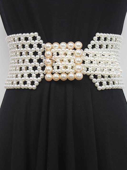 Braided Faux Pearl Wide Waist Belt by All City Mart