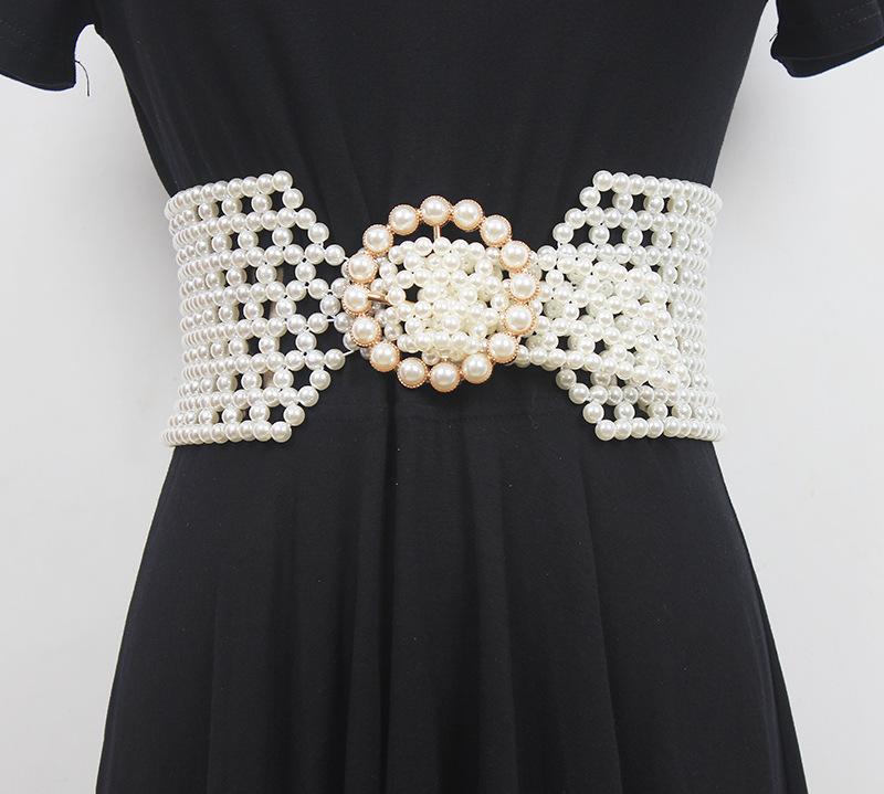 Braided Faux Pearl Wide Waist Belt by All City Mart