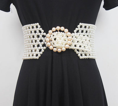 Braided Faux Pearl Wide Waist Belt by All City Mart
