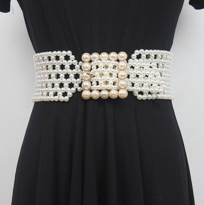 Braided Faux Pearl Wide Waist Belt by All City Mart