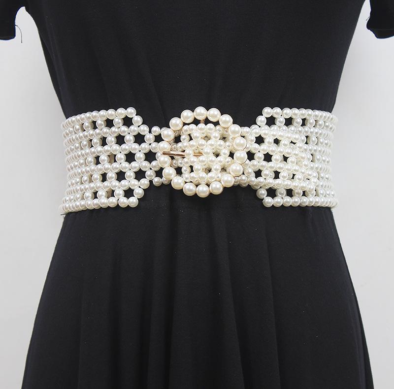 Braided Faux Pearl Wide Waist Belt by All City Mart