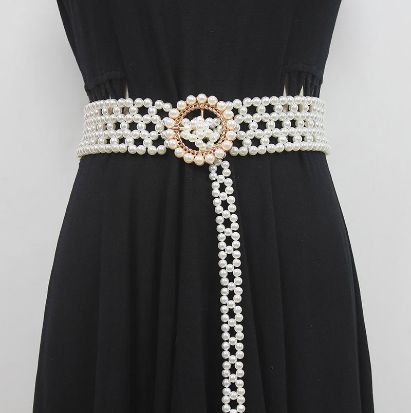 Braided Faux Pearl Wide Waist Belt by All City Mart