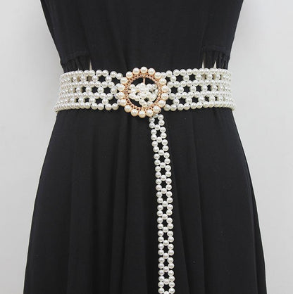 Braided Faux Pearl Wide Waist Belt by All City Mart
