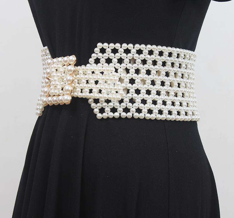 Braided Faux Pearl Wide Waist Belt by All City Mart