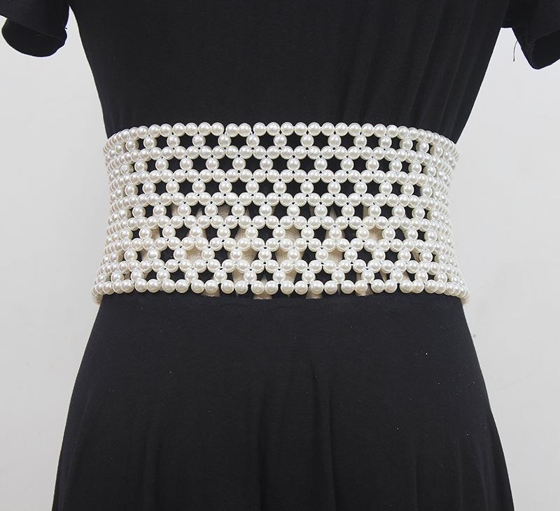 Braided Faux Pearl Wide Waist Belt by All City Mart